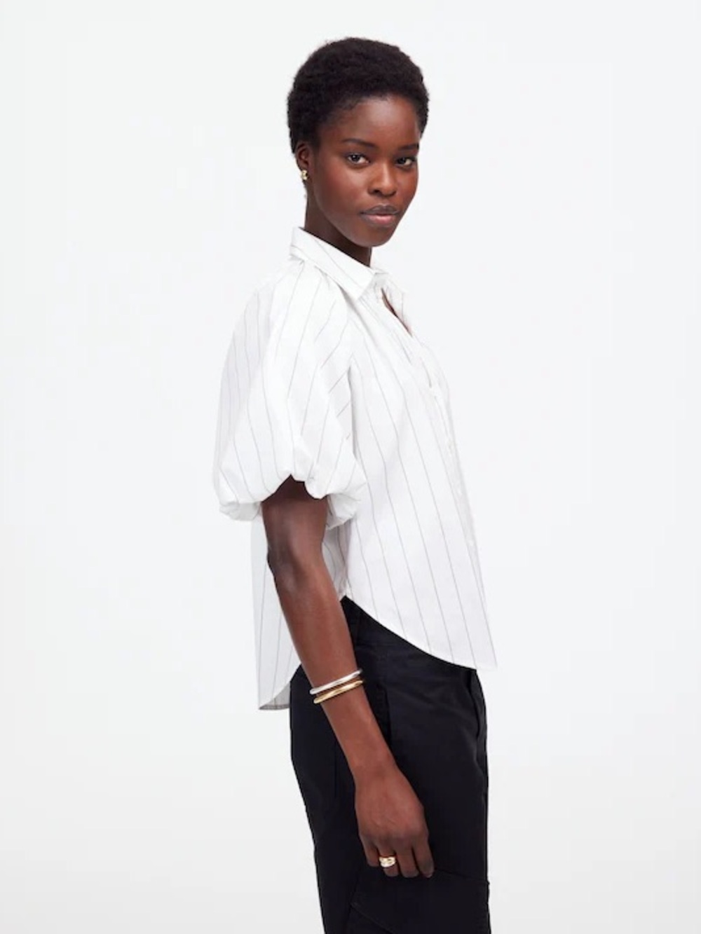Madewell Shirred Bubble-Sleeve Button-Up Shirt - Picture 2 of 8